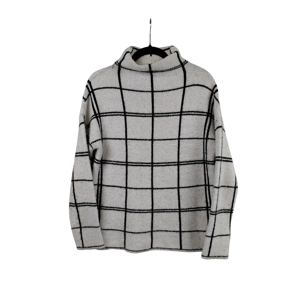 Christian Siriano New York Women's Gray‎ Black Plaid Turtleneck Sweater M